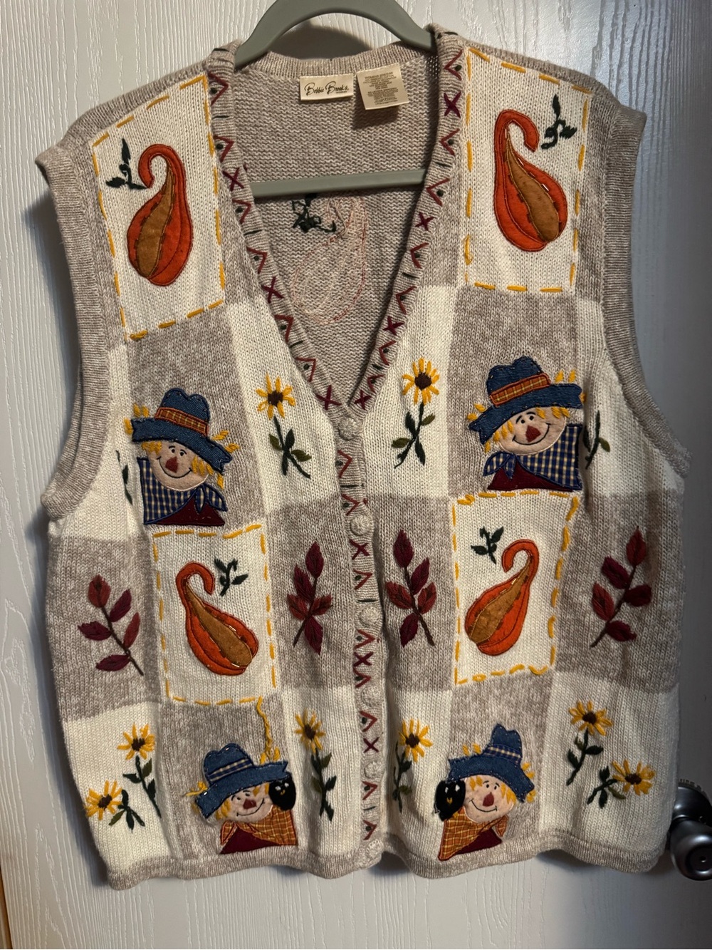 Bobbie Brooks Beige Patchwork Fall Embroidered Vest